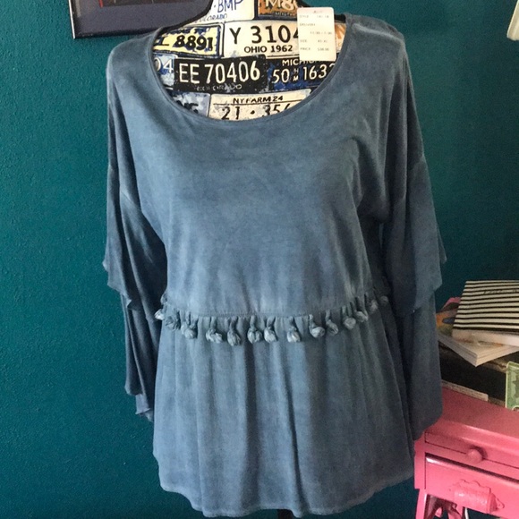 CAPOTE Blue Ruffle and Tassle Blouse - Picture 2 of 4